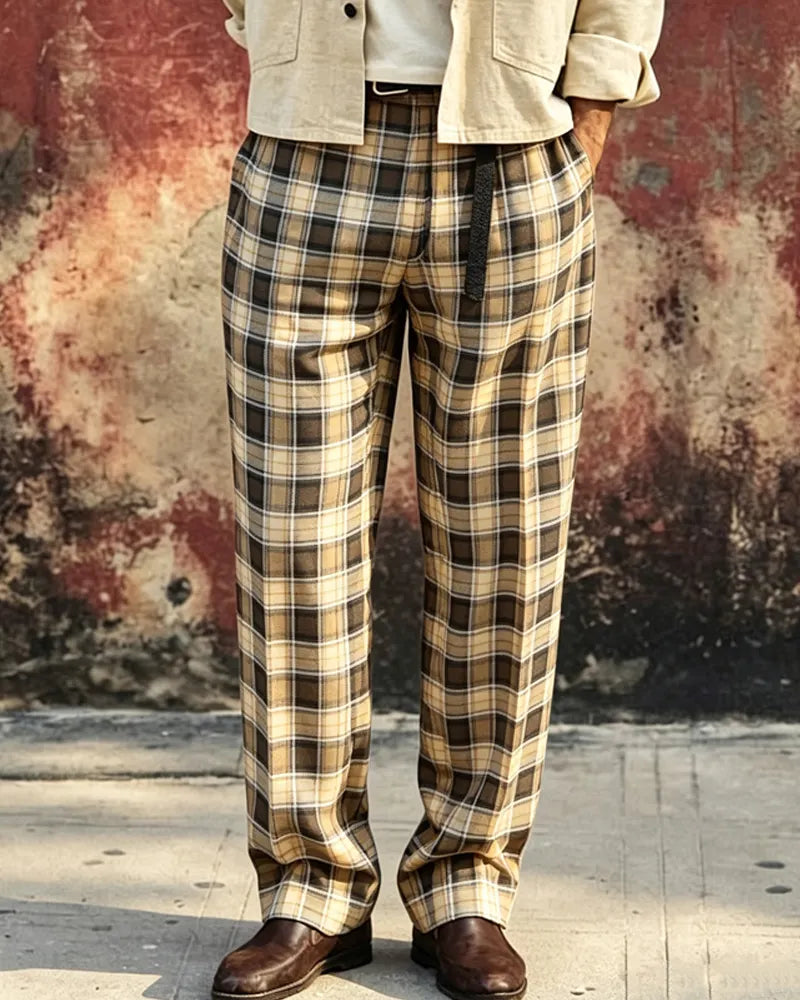 Vintage Multi©\Color Tartan Wide©\Leg Trousers