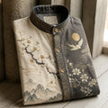 Men's Retro Crane & Plum Blossom Oriental Style Print Casual Shirt