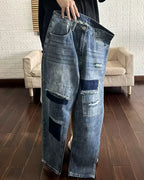 Vintage Faded©\Wash Denim Patchwork Distressed Jeans