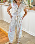 Peace Patch Waffle Patchwork Jumpsuit