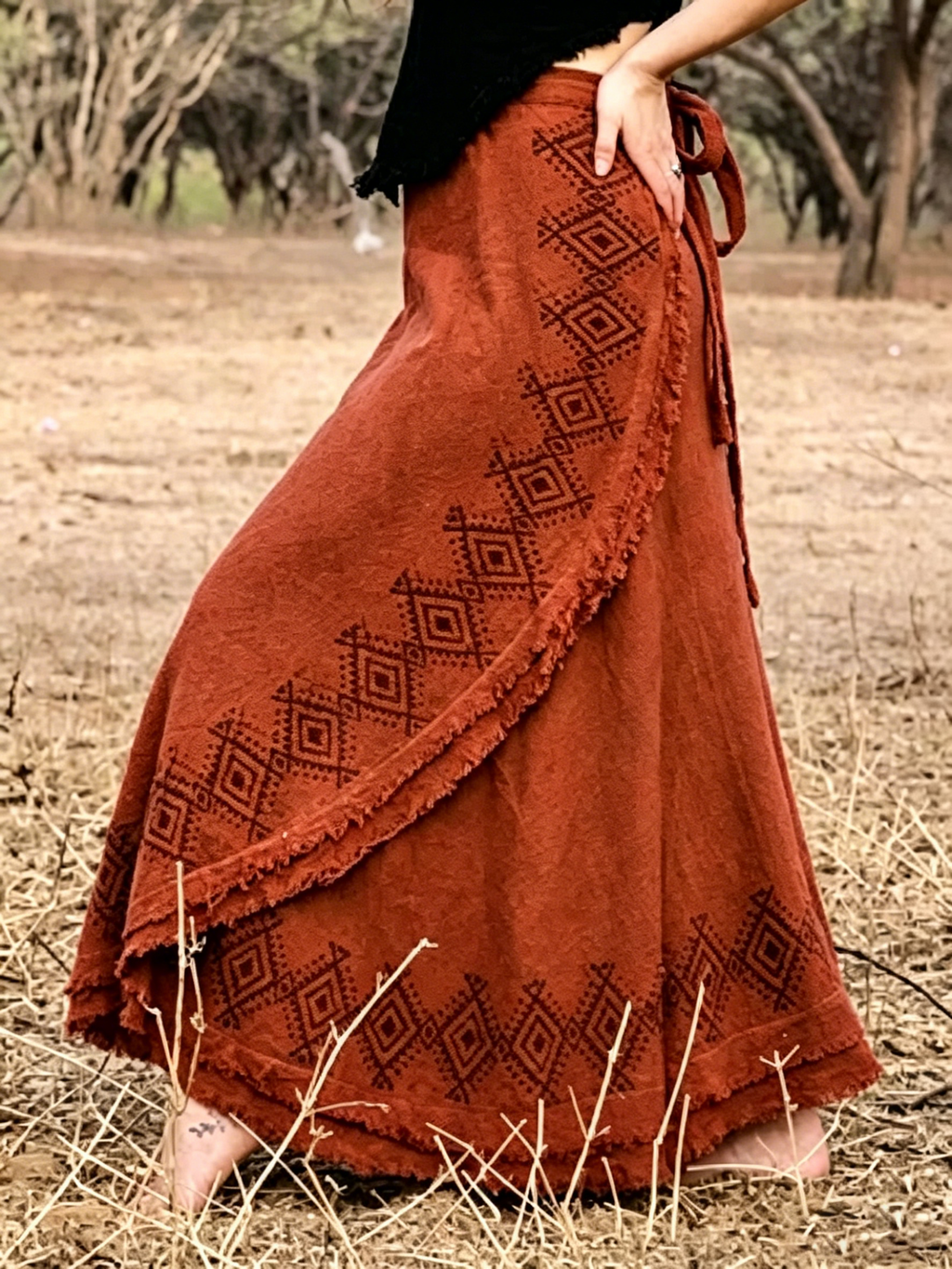 Cotton Maxi Wrap Skirt ? Natural Earthy Clothing ? Long Boho Festival Shakti Skirt