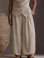 Casual 100% Cotton Back-Belt Vest and Loose Jogger Set