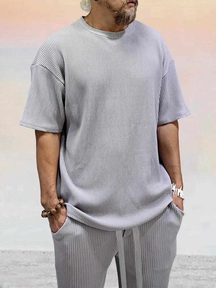 Casual Breathable Pit Strip Tracksuit Set