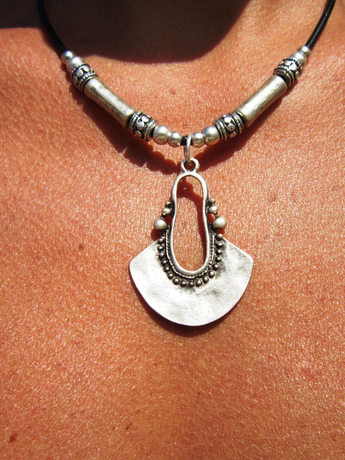 Vintage Geometric Leather Cord Pendant Necklace
