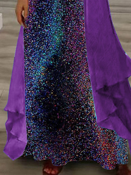 Women's Long Sleeve V-neck Graphic Printed Two Pieces Maxi Dress