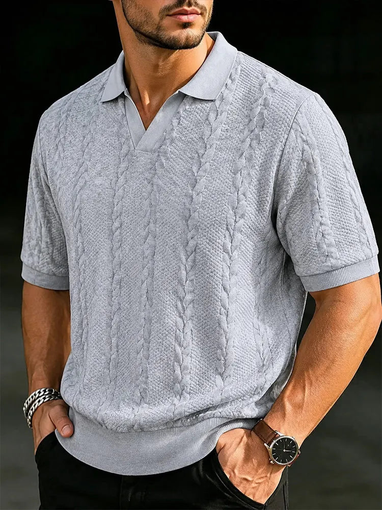 Men's Cable Knit Short Sleeve Polo Shirt