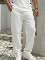 Urban Casual Button Accent T-Shirt Pants Set