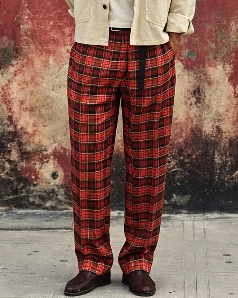 Vintage Multi©\Color Tartan Wide©\Leg Trousers