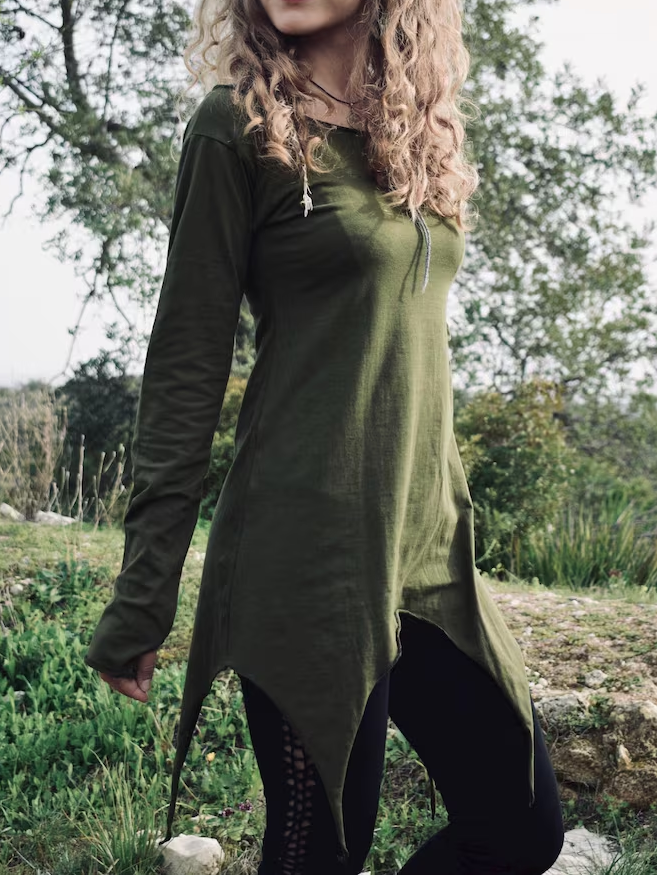 Long Sleeve Pixie Pointy Top - Cotton Boho Festival Top