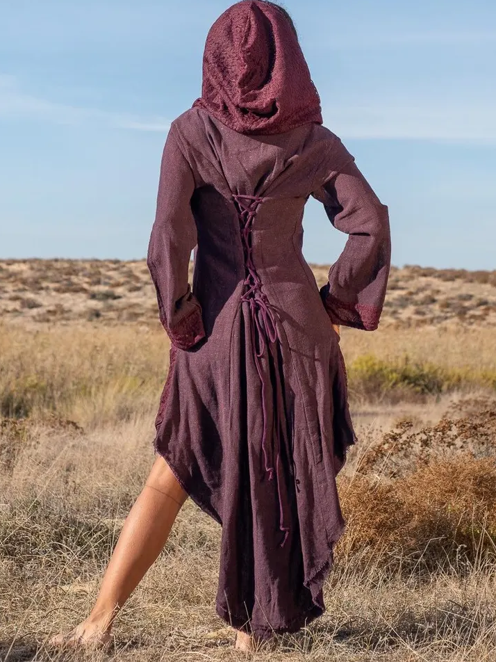 Elven Cotton Hood Jacket: Raw Spring Summer Jacket With Pockets