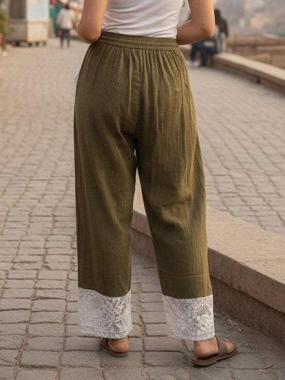 Boho Wide Leg Pants with Lace Panel Detail - Daksh Hrem Pant