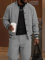 Casual Houndstooth Color Block Webbing Matching Set