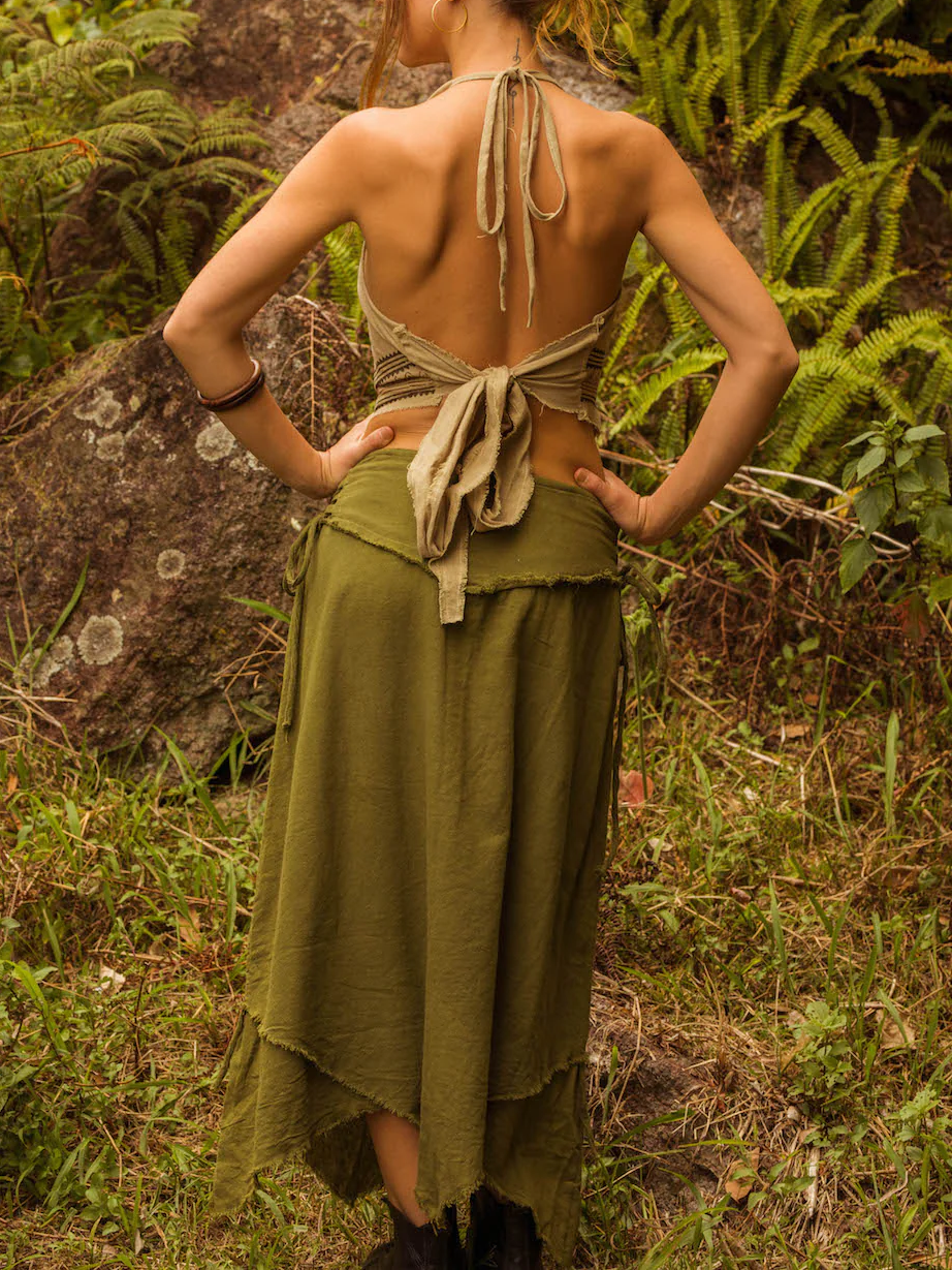 Bohemian Halter U-Neck Ethnic Print Asymmetric Tank Top