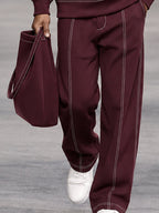 Casual Contrast Piping Turtleneck Sweatshirt Set