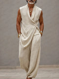 Casual 100% Cotton Back-Belt Vest and Loose Jogger Set