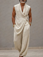 Casual 100% Cotton Back-Belt Vest and Loose Jogger Set