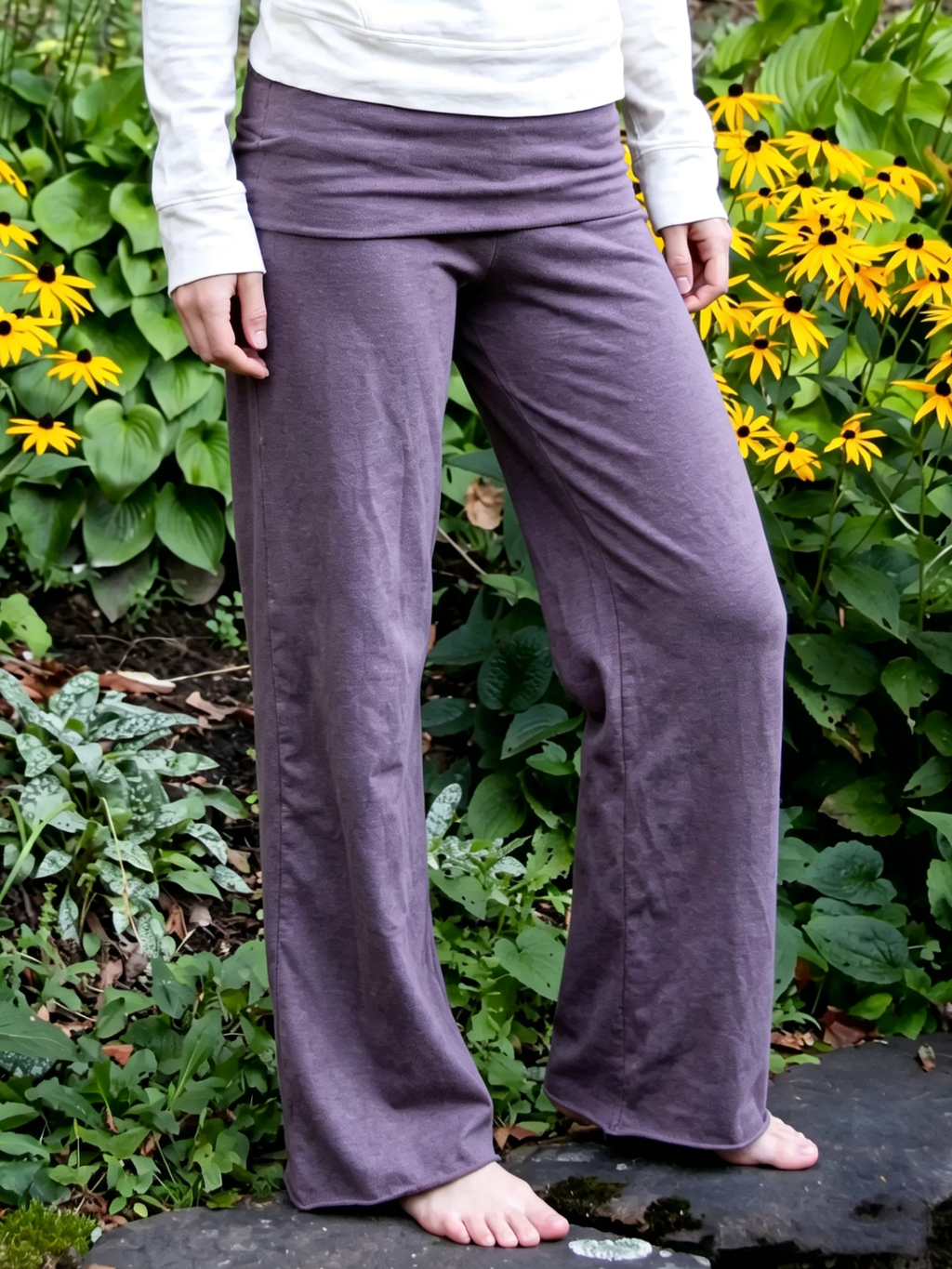 Fold-Over Waist Draped Wide Leg Casual Yoga Pants