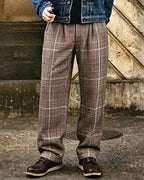 Vintage Brown Windowpane Plaid Wide©\Leg Trousers