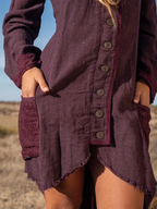 Elven Cotton Hood Jacket: Raw Spring Summer Jacket With Pockets