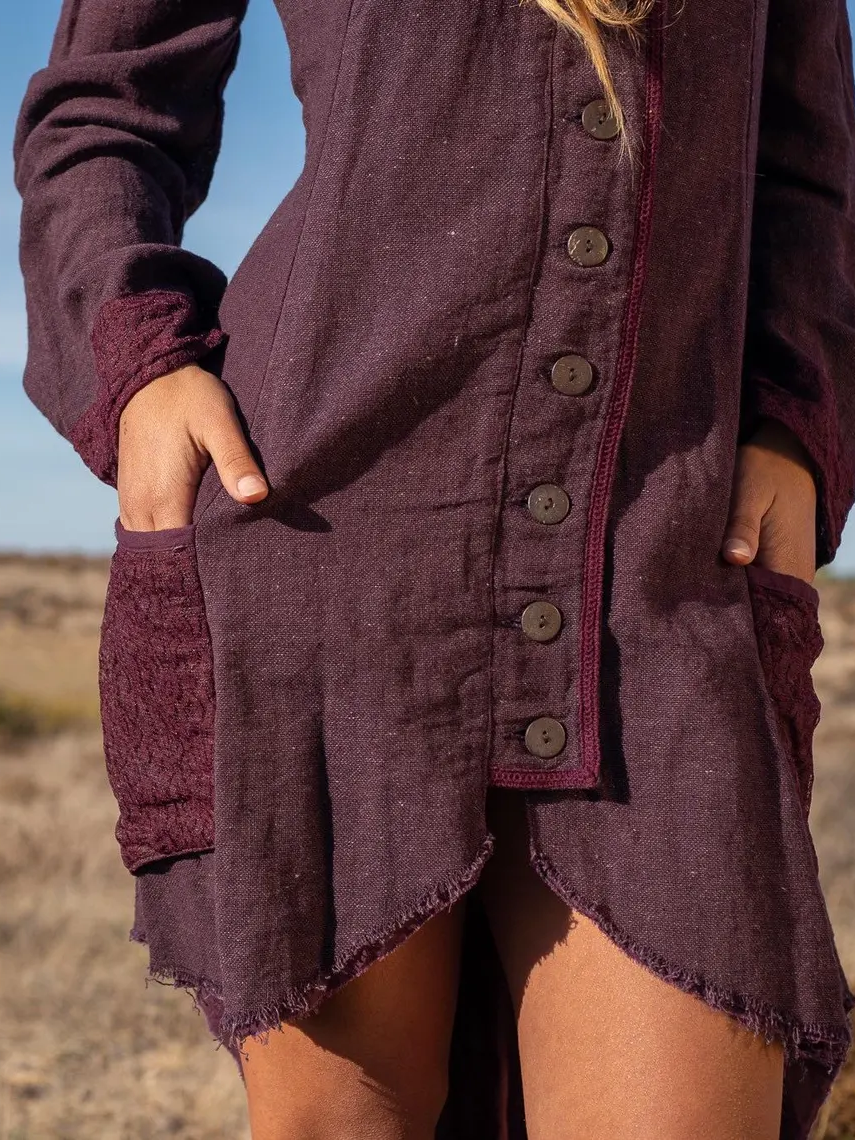 Elven Cotton Hood Jacket: Raw Spring Summer Jacket With Pockets