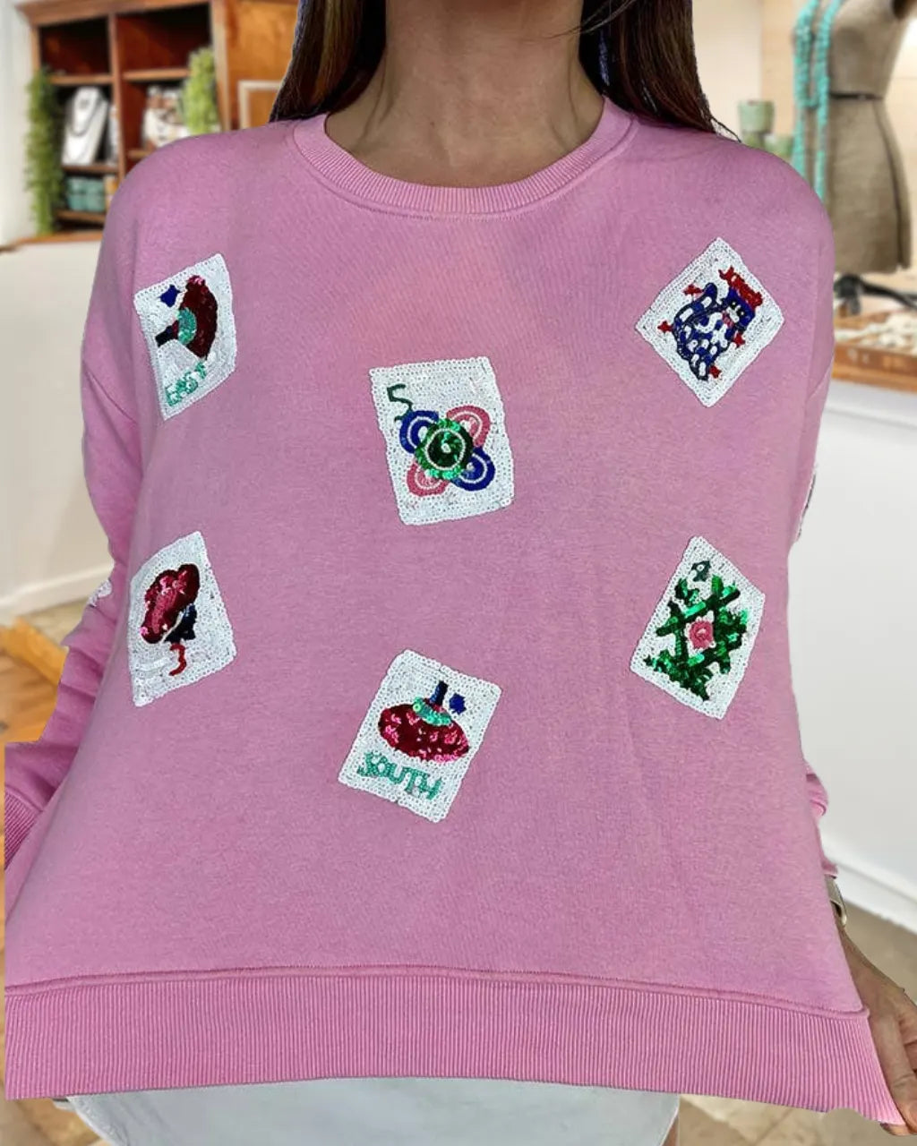 Mahjong-sequin Crew-neck Pullover