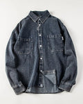 Vintage Contrast Stitch Dual Pocket Loose Long Sleeve Denim Shirt