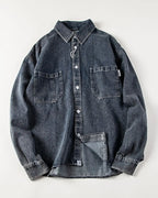 Vintage Contrast Stitch Dual Pocket Loose Long Sleeve Denim Shirt
