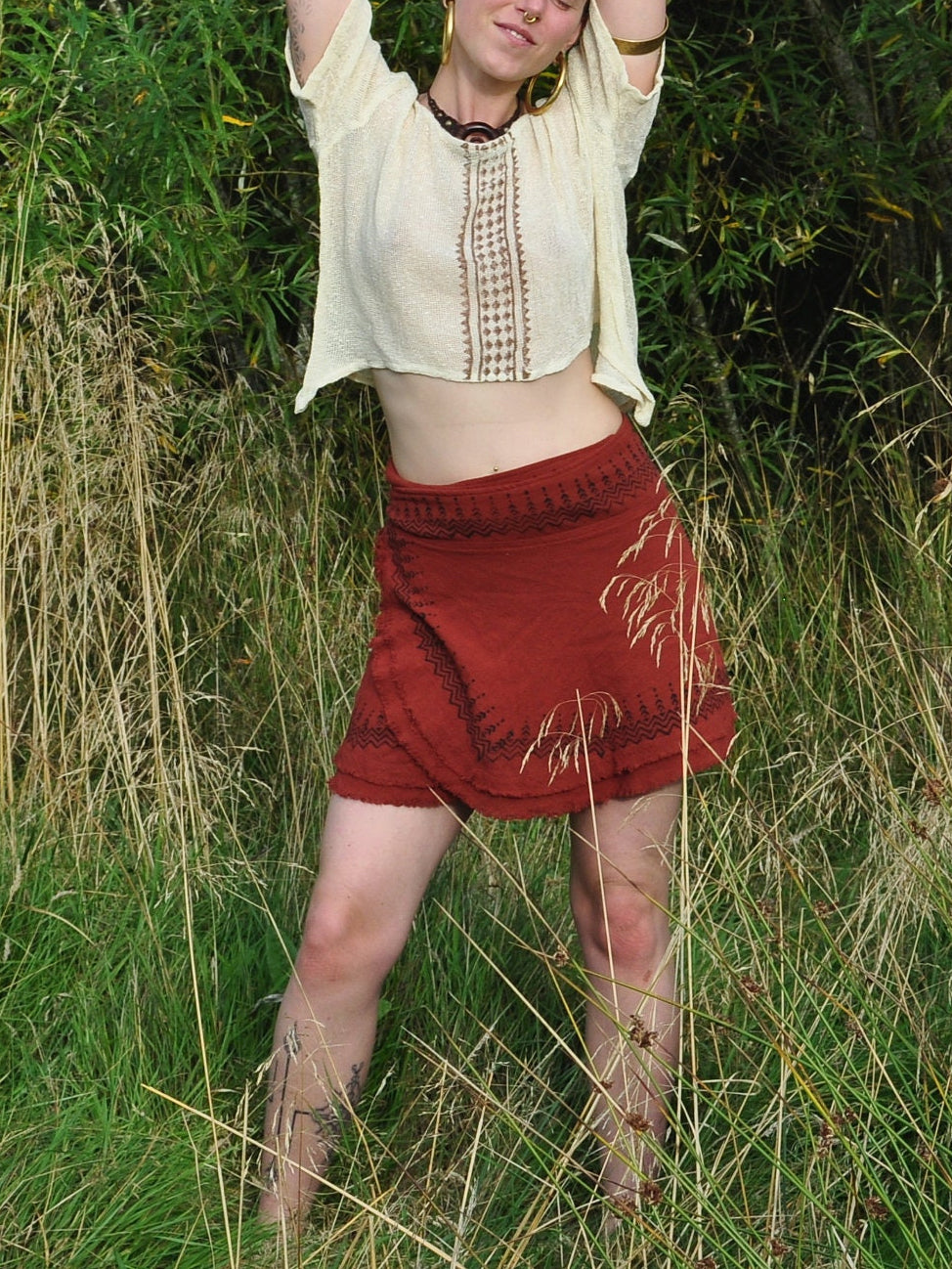 Loose Weave Cotton Top | Block Printed Front