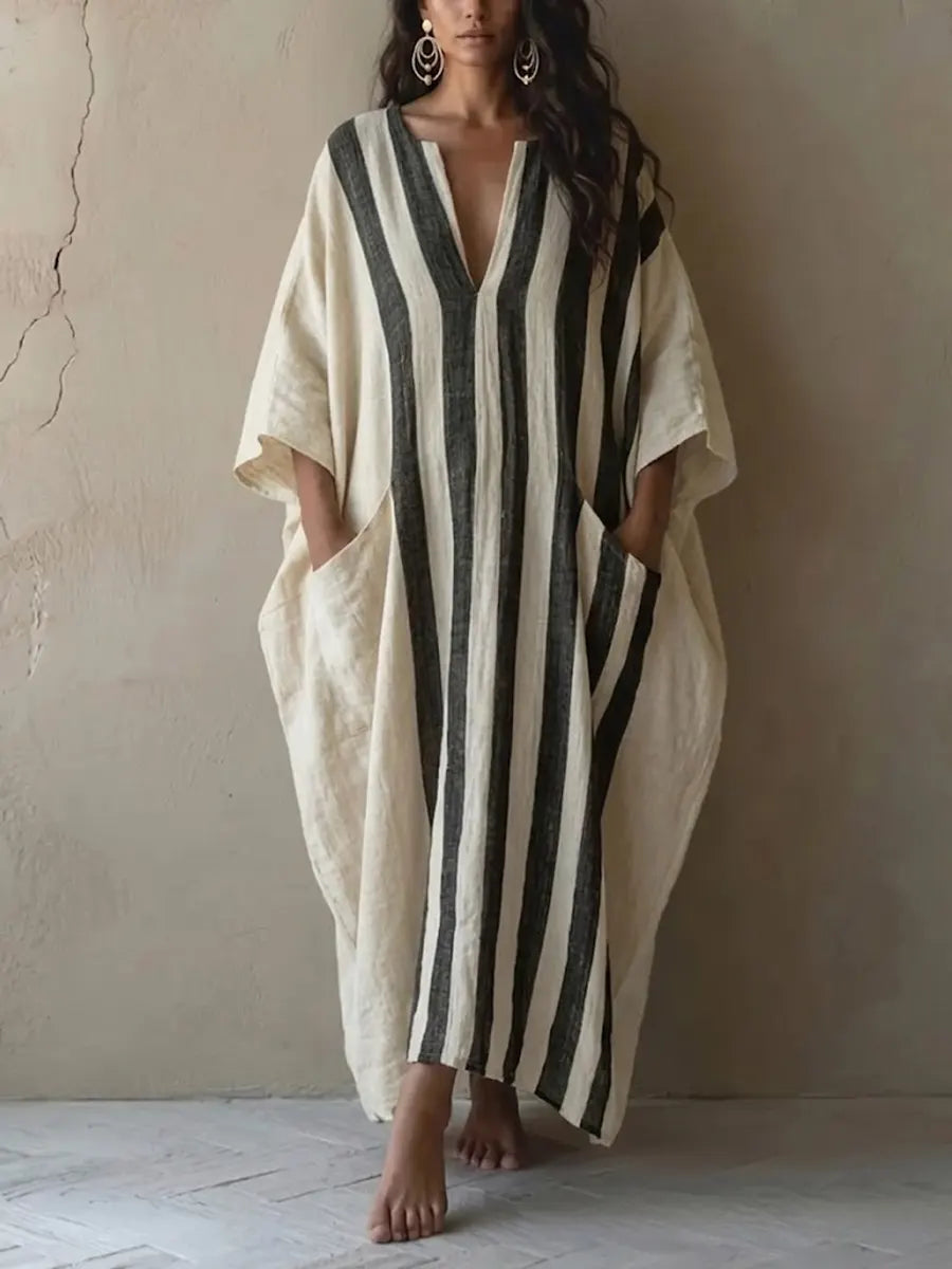 Women's Bohemian Ethnic Style Striped Batwing Sleeve Dress