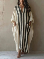 Women's Bohemian Ethnic Style Striped Batwing Sleeve Dress