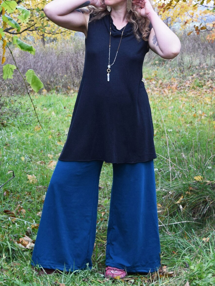 Hemp Blend Wide Leg Palazzo Pants - Yoga Waistband
