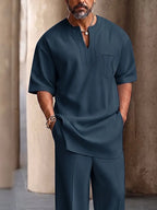Casual Chest Decoration Longline Top Pants Set