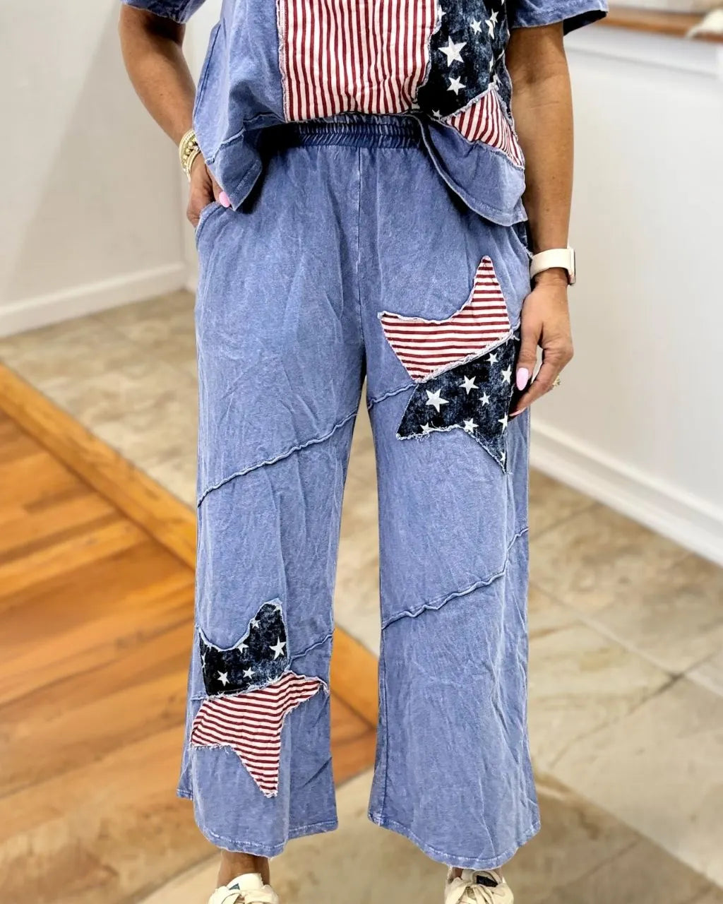 Flag Star Patches Washed Pants
