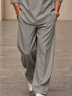 Casual Loose Button Accents Sleeve Shirt Pants Set