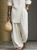 Minimalist 100% Cotton Slit Longline Top Pants Set