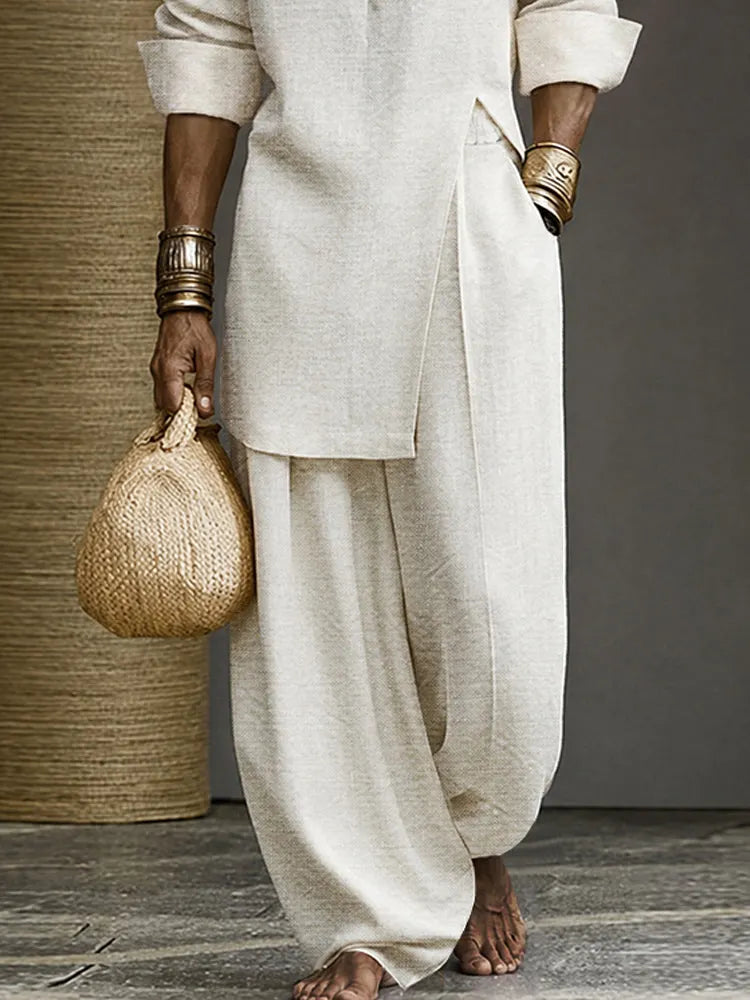 Minimalist 100% Cotton Slit Longline Top Pants Set