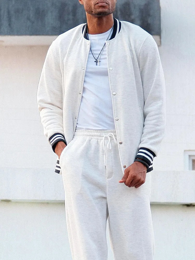 Classic Striped Trim Jacket Pants Set