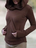 Vintage Brown Plush Hoodie with Long Sleeves ¨C Cozy Style