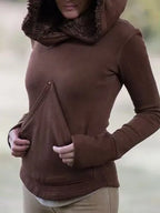 Vintage Brown Plush Hoodie with Long Sleeves ¨C Cozy Style