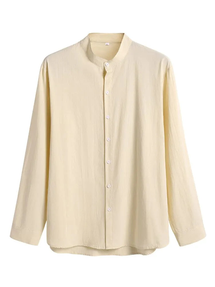 Casual Solid Color Cotton Linen Beach Shirt Set