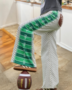 Football Embroidered Field Yard Lines Wide Leg Pants