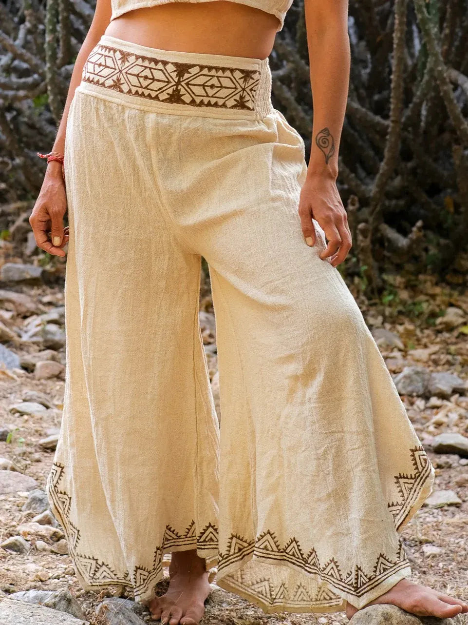 Geometric Totem Print High-Waist Asymmetric Wide Leg Pants