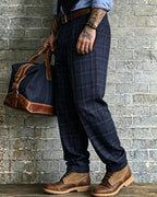 Vintage Navy©\Blue Plaid Double©\Pleated Trousers