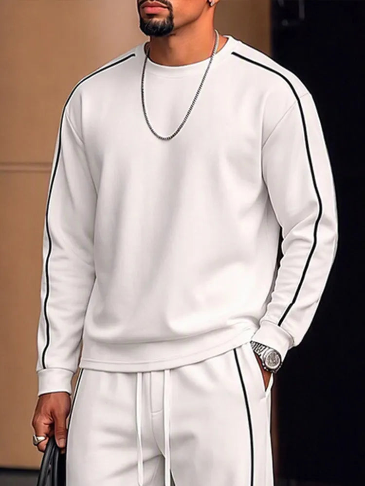 Casual Contrast Piping Sweatshirt Pants Set
