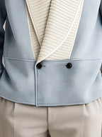 Two-Tone Ribbed Knit Patchwork Suede Coat