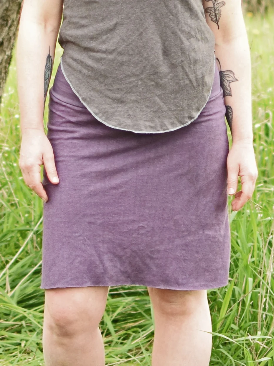 Fold-Over Waist Straight Raw Hem Knit Mini Skirt