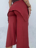 Drawstring Faux Two-Piece Asymmetric Cropped Wide Leg Pants