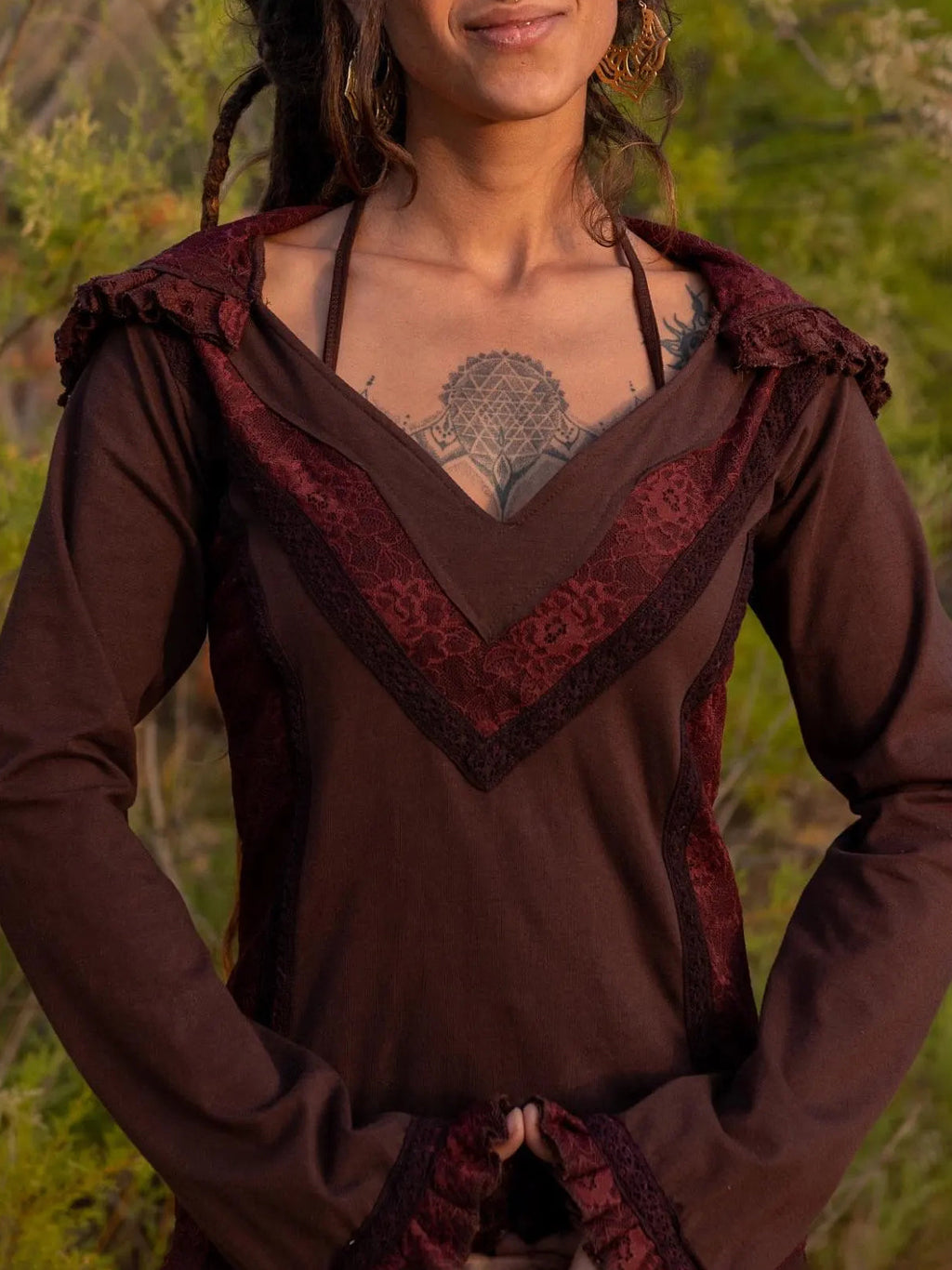 Cotton Boho Hoodie: Lace Ruffles, Bell Sleeves - Festival Top