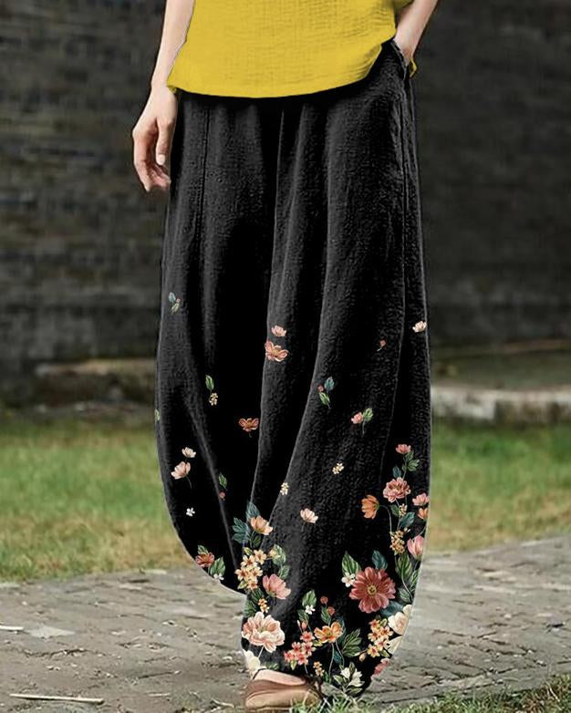 Spring and Summer Floral Wash Loose Casual Pants