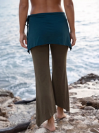 Color-Block Faux Two-Piece Asymmetric Slit Flared Skirt Pants